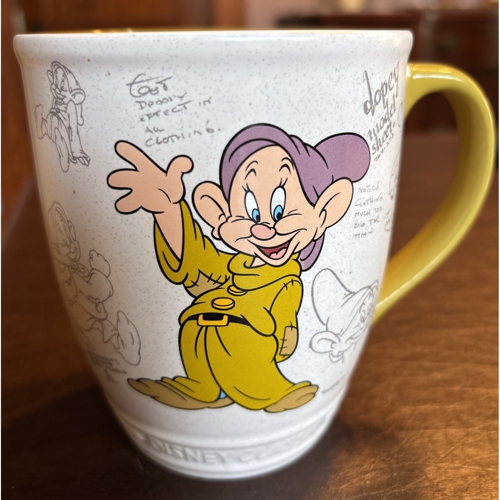 Disney Store Classic Sketch Dopey Ceramic 16oz Coffee Mug Cup SNOW WHITE Rare